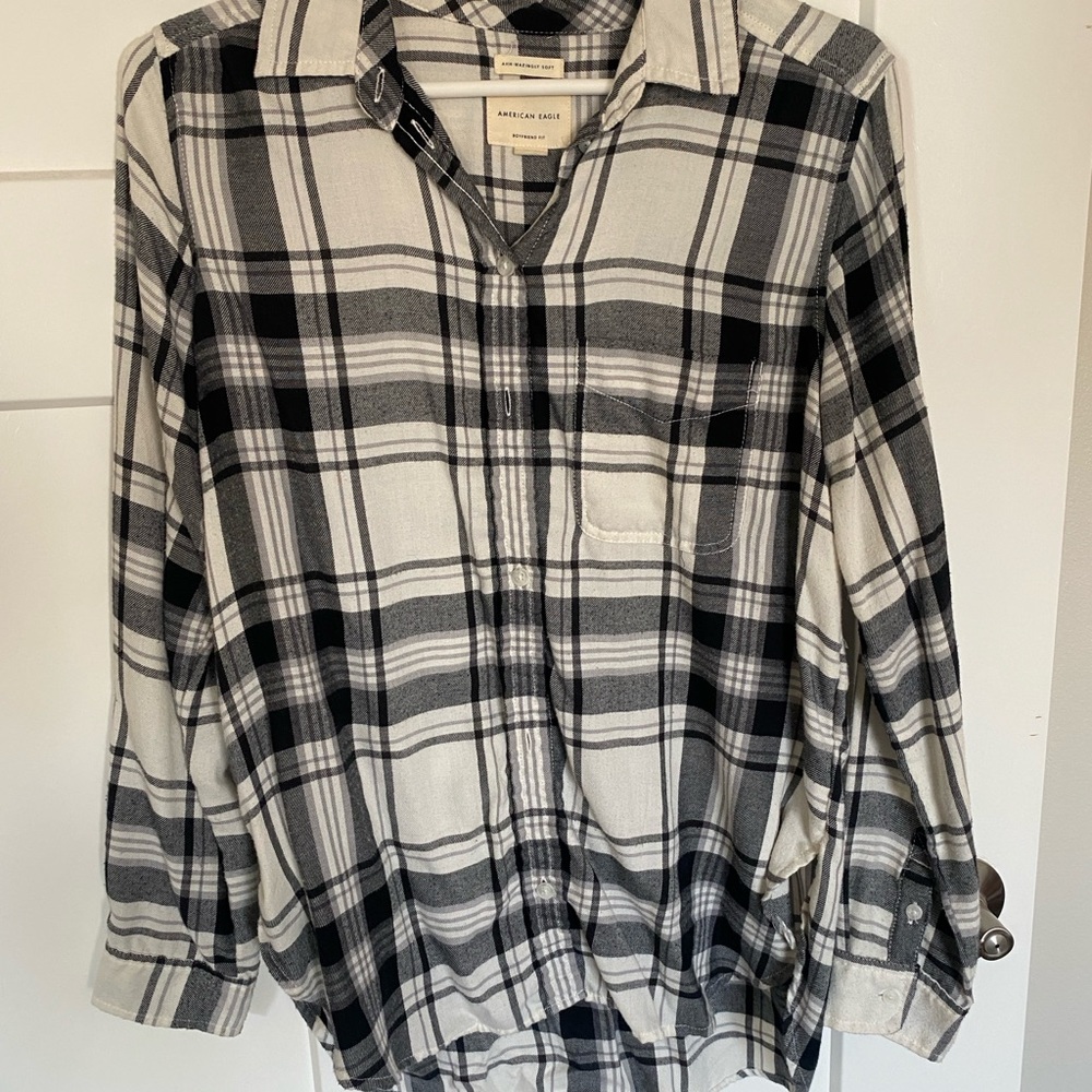 American Eagle Monochrome Plaid Boyfriend Shirt